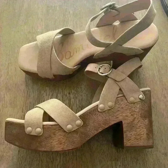 Sam Edelman Josefine Platform Heeled Sandal Modern chunky Beige Leather size 10 - Picture 5 of 7